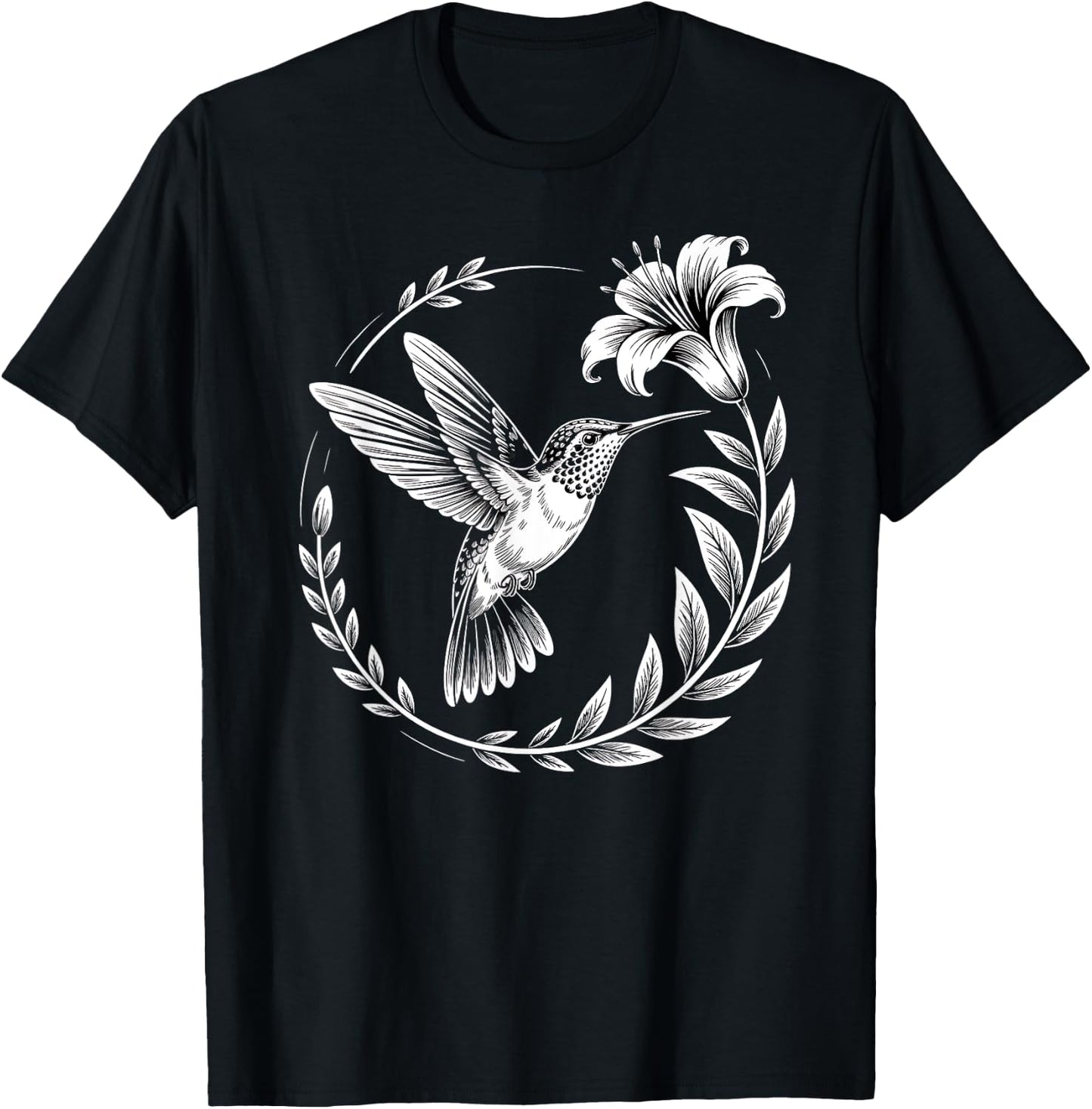 Hummingbird Flowers Art Birds Lovers Women Kids T-Shirt - T-Shirt | Black