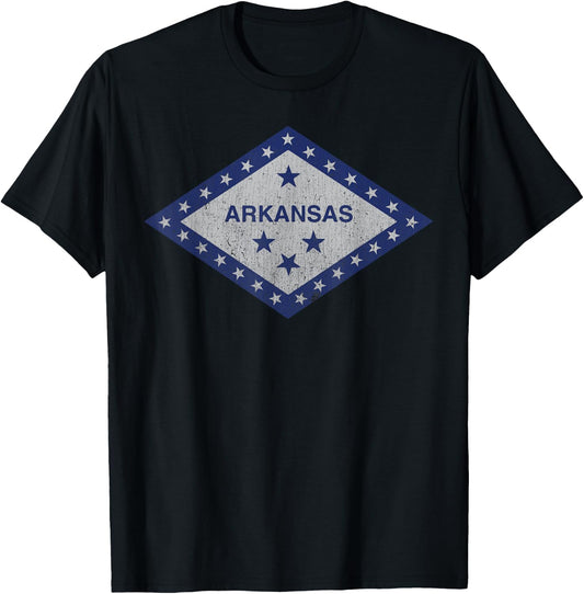 Distressed Stars Arkansas State Flag T-Shirt - T-Shirt | Black