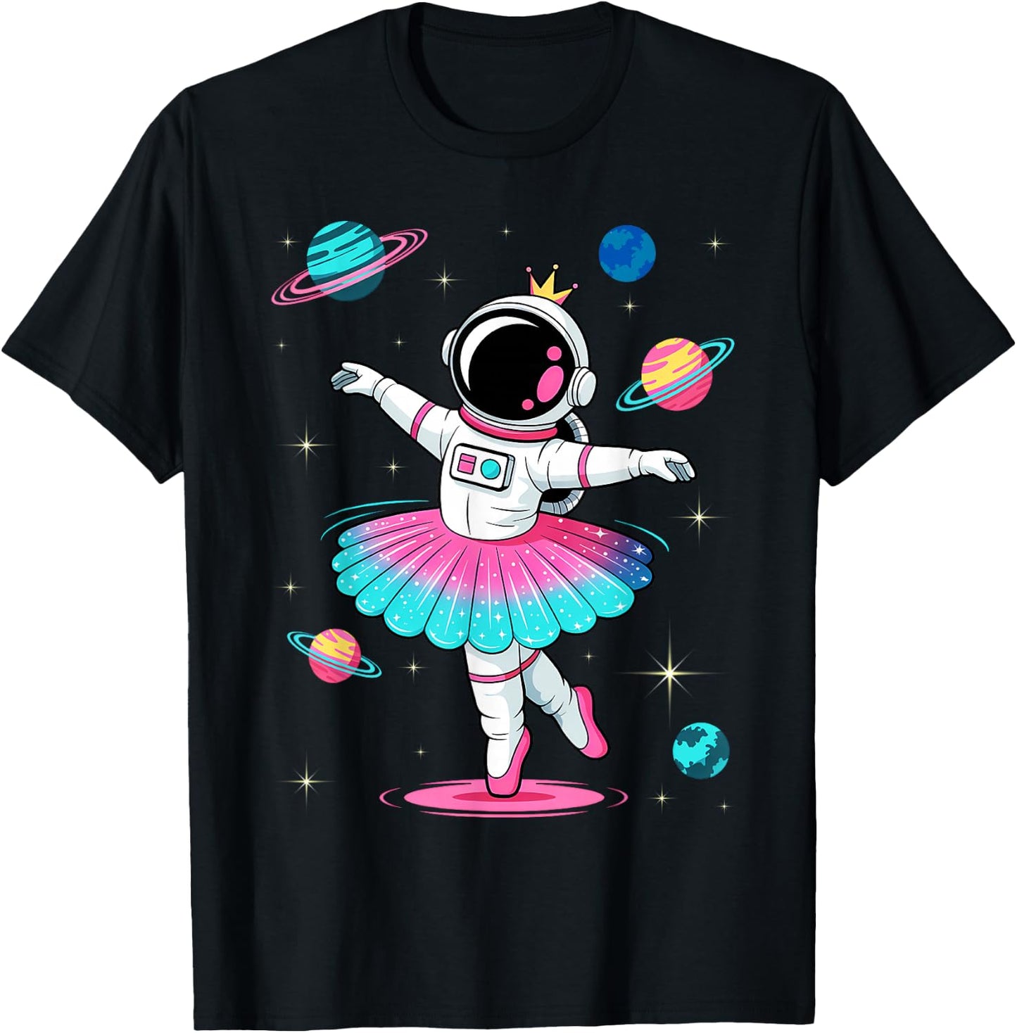 Ballerina Girl Space Astronaut T-Shirt - T-Shirt | Black