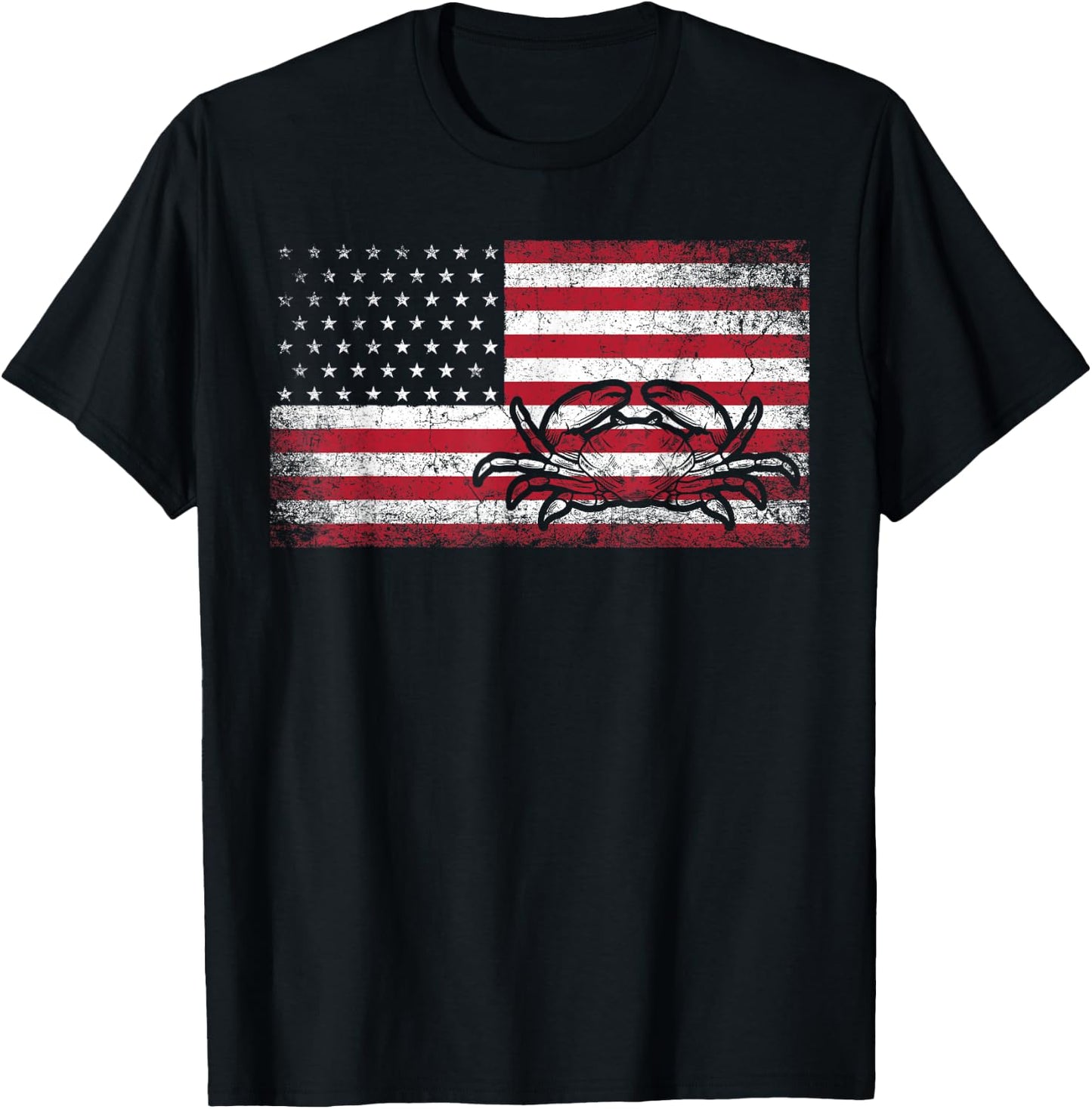 Crab Fisherman American Flag 4th of July T Shirt Crabbing T-Shirt - T-Shirt | Black