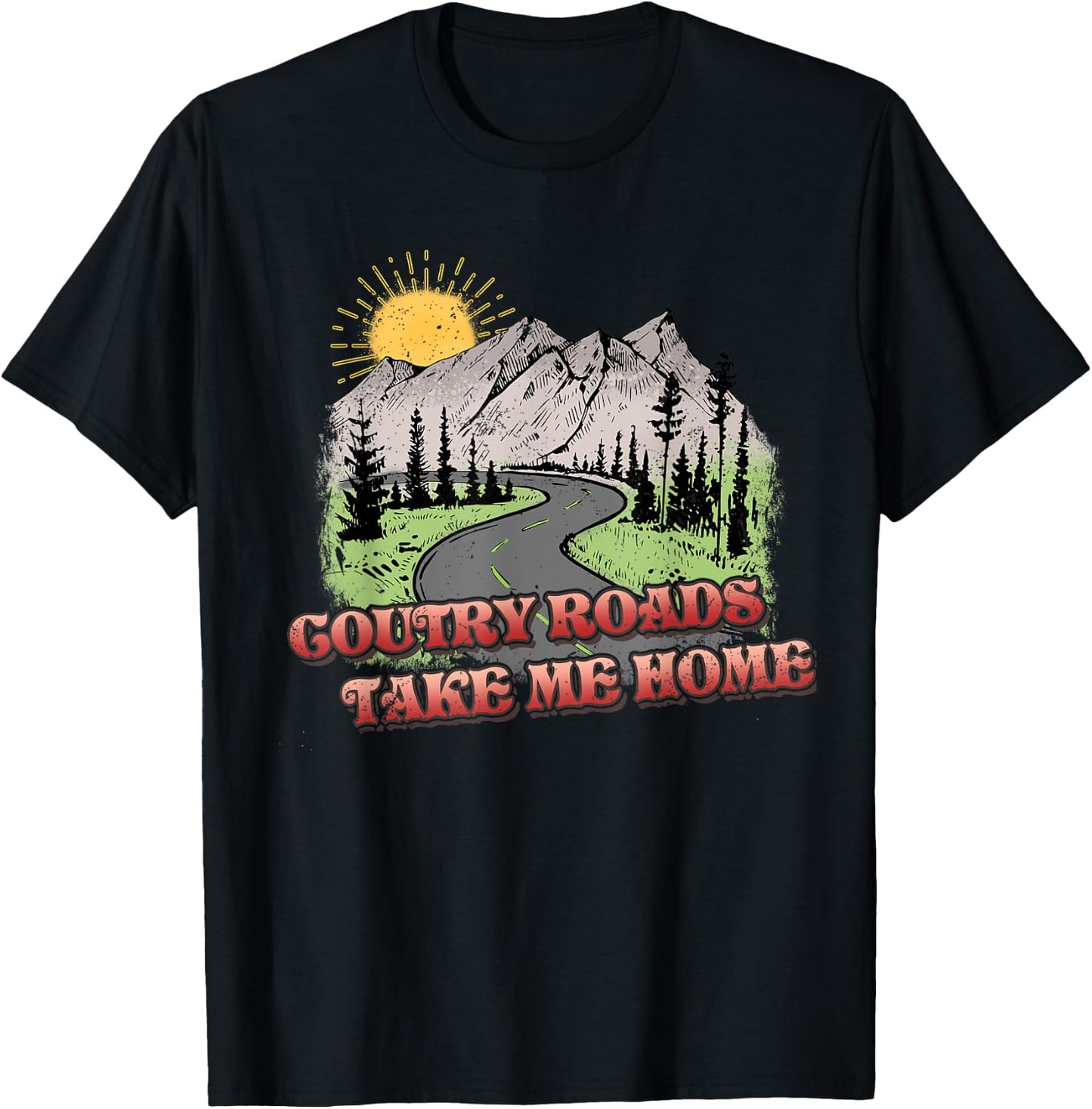 Country Roads Take Me Home Hiking Mountain T-Shirt - T-Shirt | Black