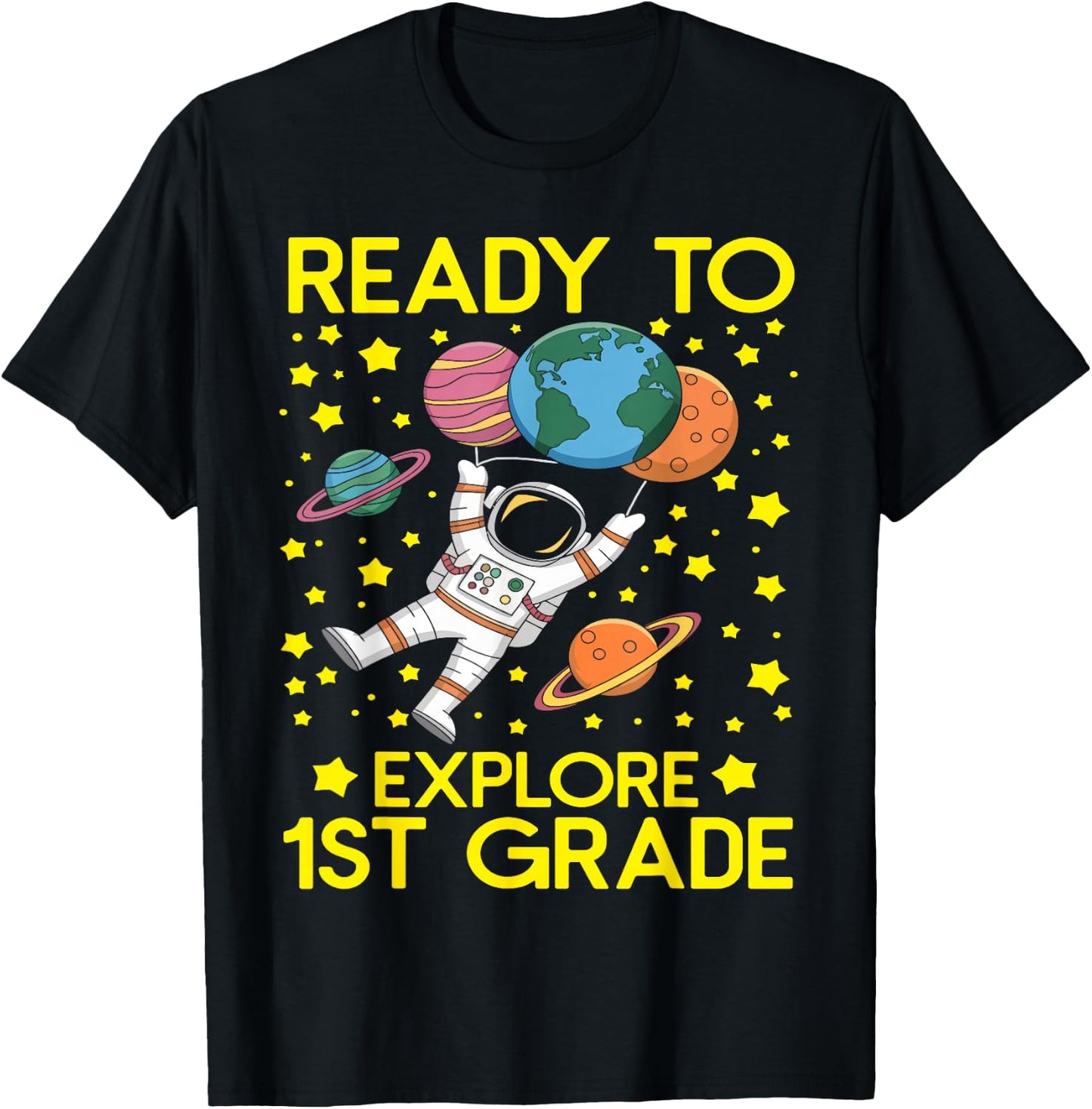 Boys 1st Grade Funny Astronaut Back to School First Grade T-Shirt - T-Shirt | Black