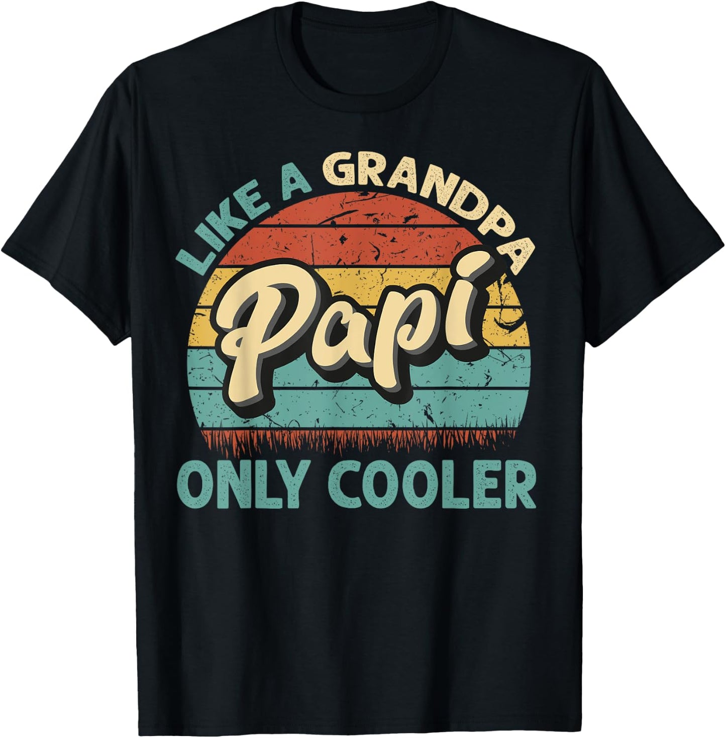 Papi Like A Grandpa Only Cooler Vintage Dad Fathers Day T-Shirt - T-Shirt | Black