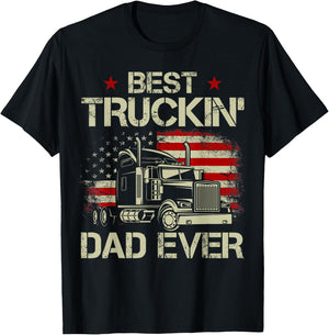 Best Truckin Dad Ever USA Flag Patriotic Trucker Fathers Day T-Shirt - T-Shirt | Black