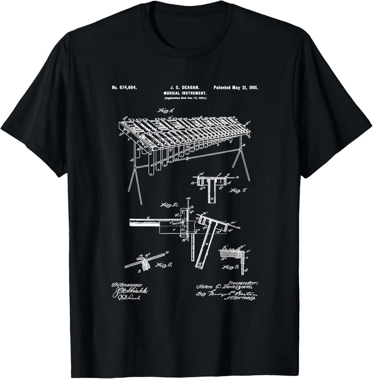 Marimba Blueprint Vintage Patent Instrument Marimba Player T-Shirt - T-Shirt | Black