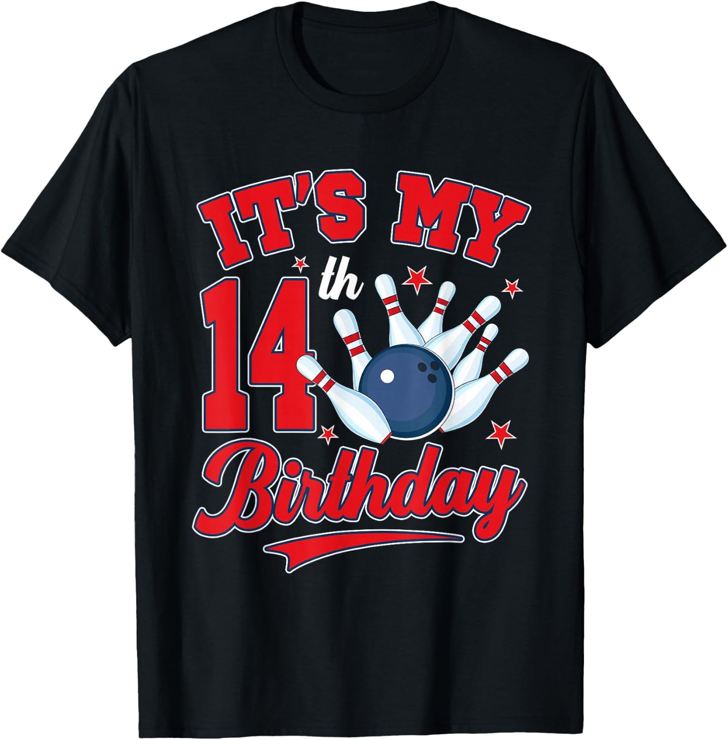 14 Year Old Bowler It's My 14th Birthday Bowling Theme Party T-Shirt - T-Shirt | Black