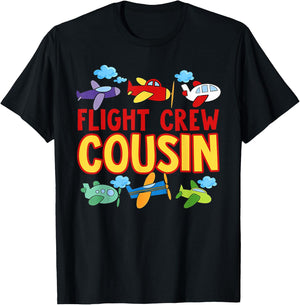 Flight Crew Cousin Airplane Shirt Cousin of The Birthday Boy T-Shirt - T-Shirt | Black