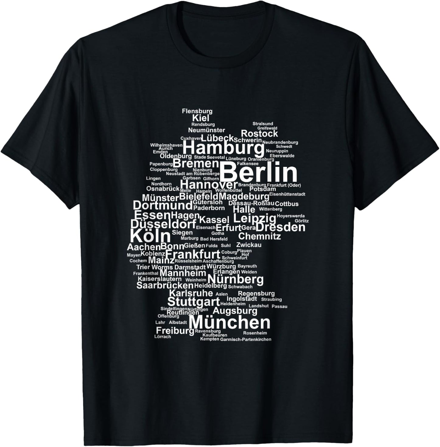 Germany Map Silhouette Towns Cities Berlin Hamburg Travel T-Shirt - T-Shirt | Black