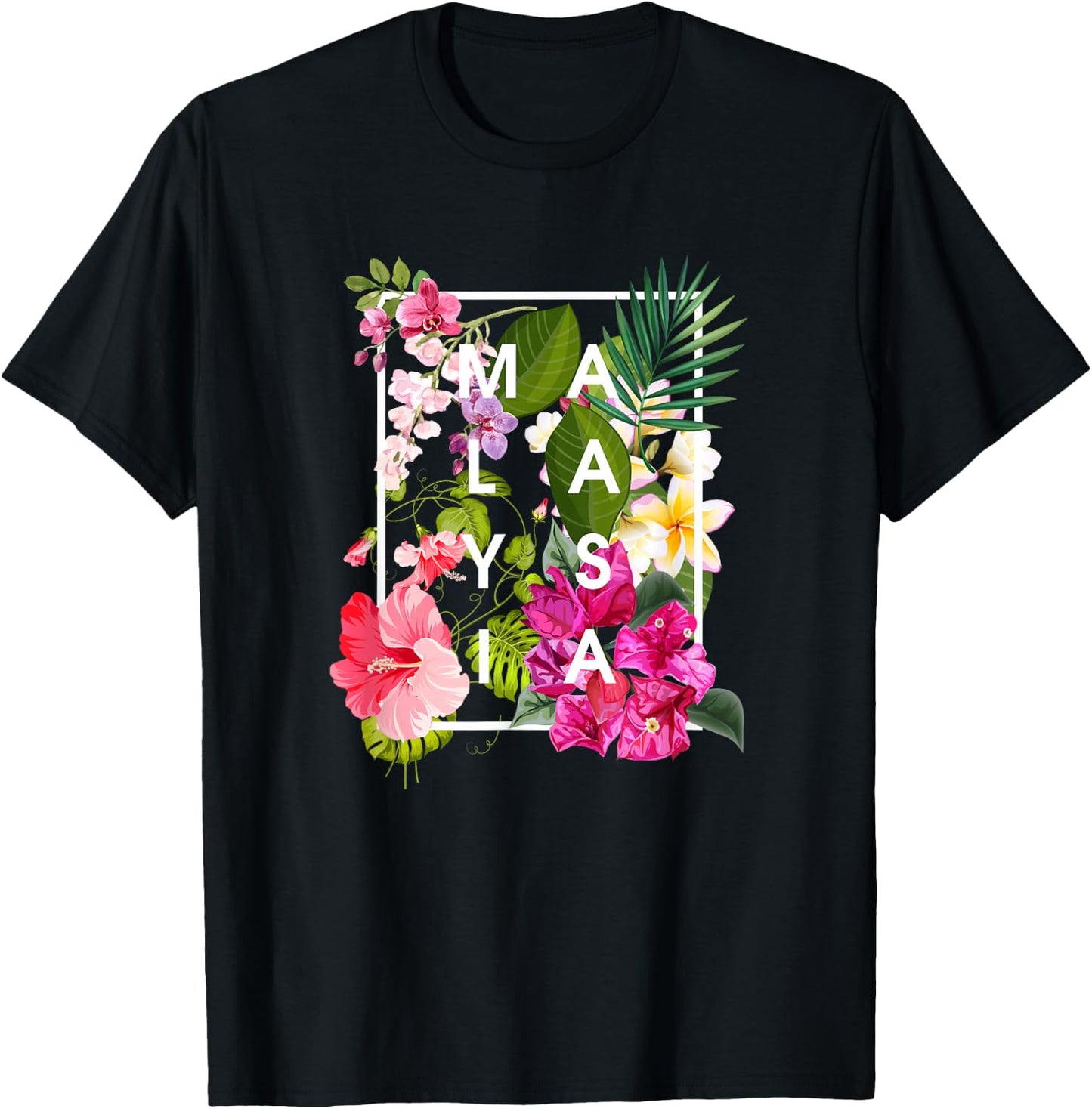 Flowers of Malaysia Word Art - Malaysian Pride T-Shirt - T-Shirt | Black