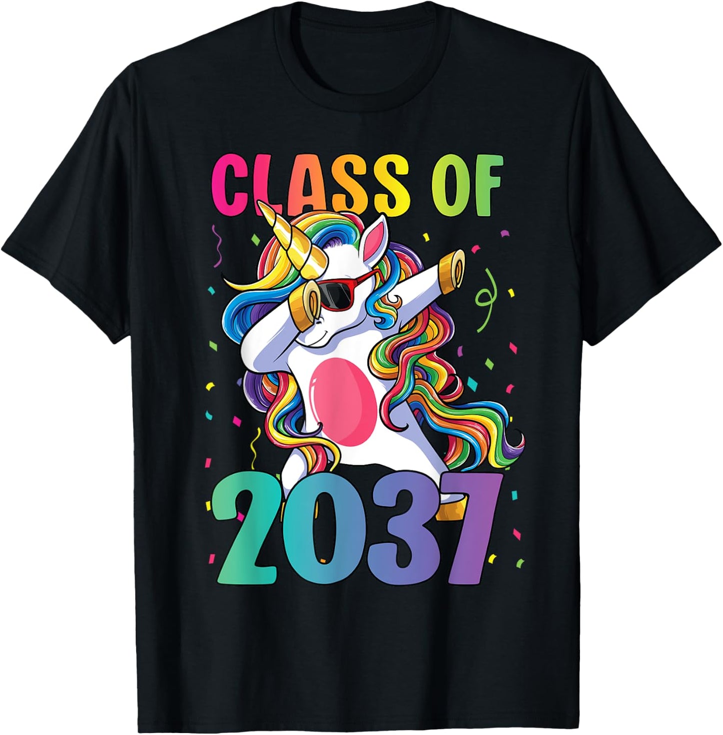 Class of 2037 Shirt Girls Kids Dabbing Unicorn Grow With Me T-Shirt - T-Shirt | Black