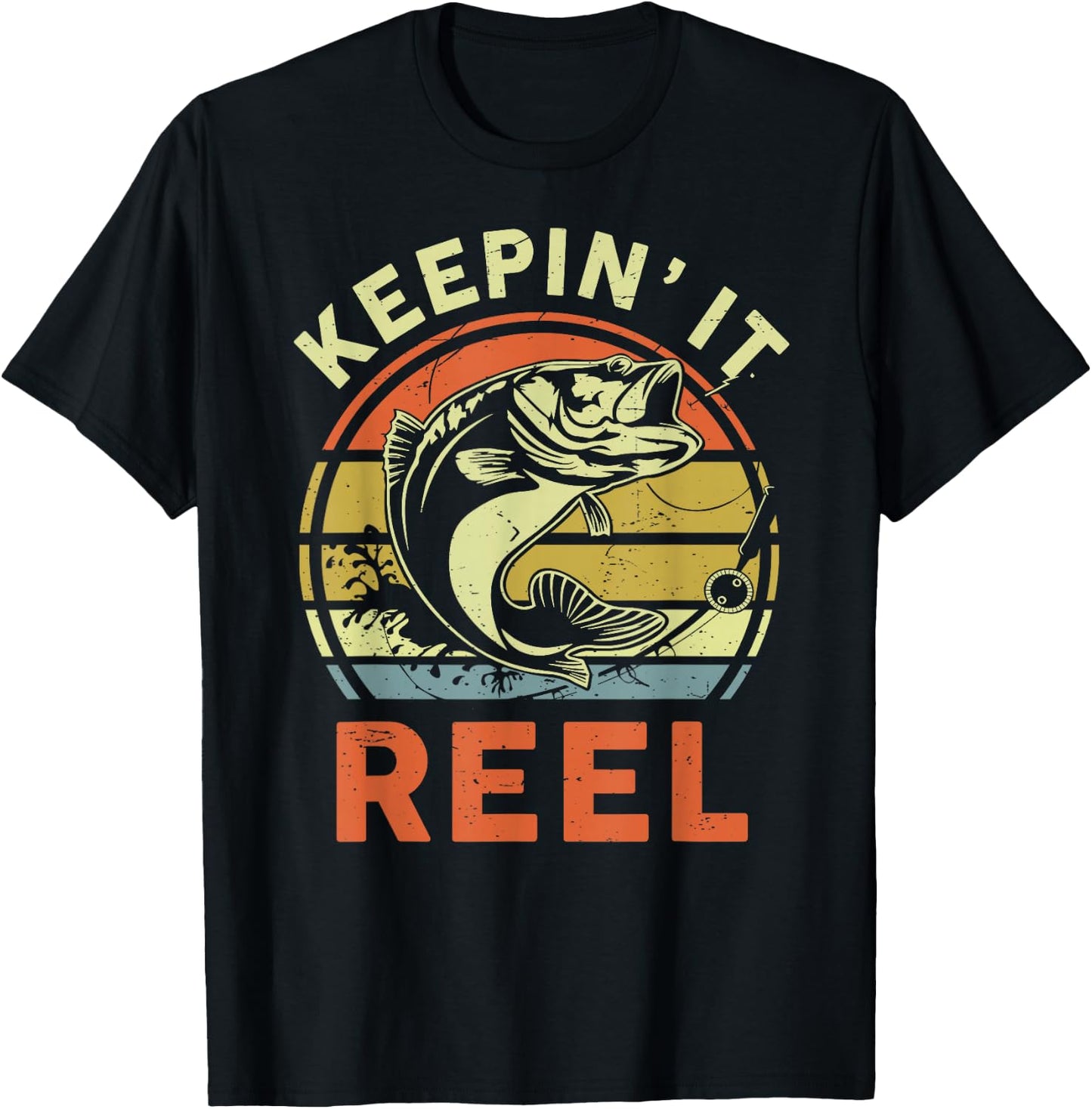 Bass Fishing-Shirt Keeping It Reel Cool Dad Gift Funny Papa T-Shirt - T-Shirt | Black