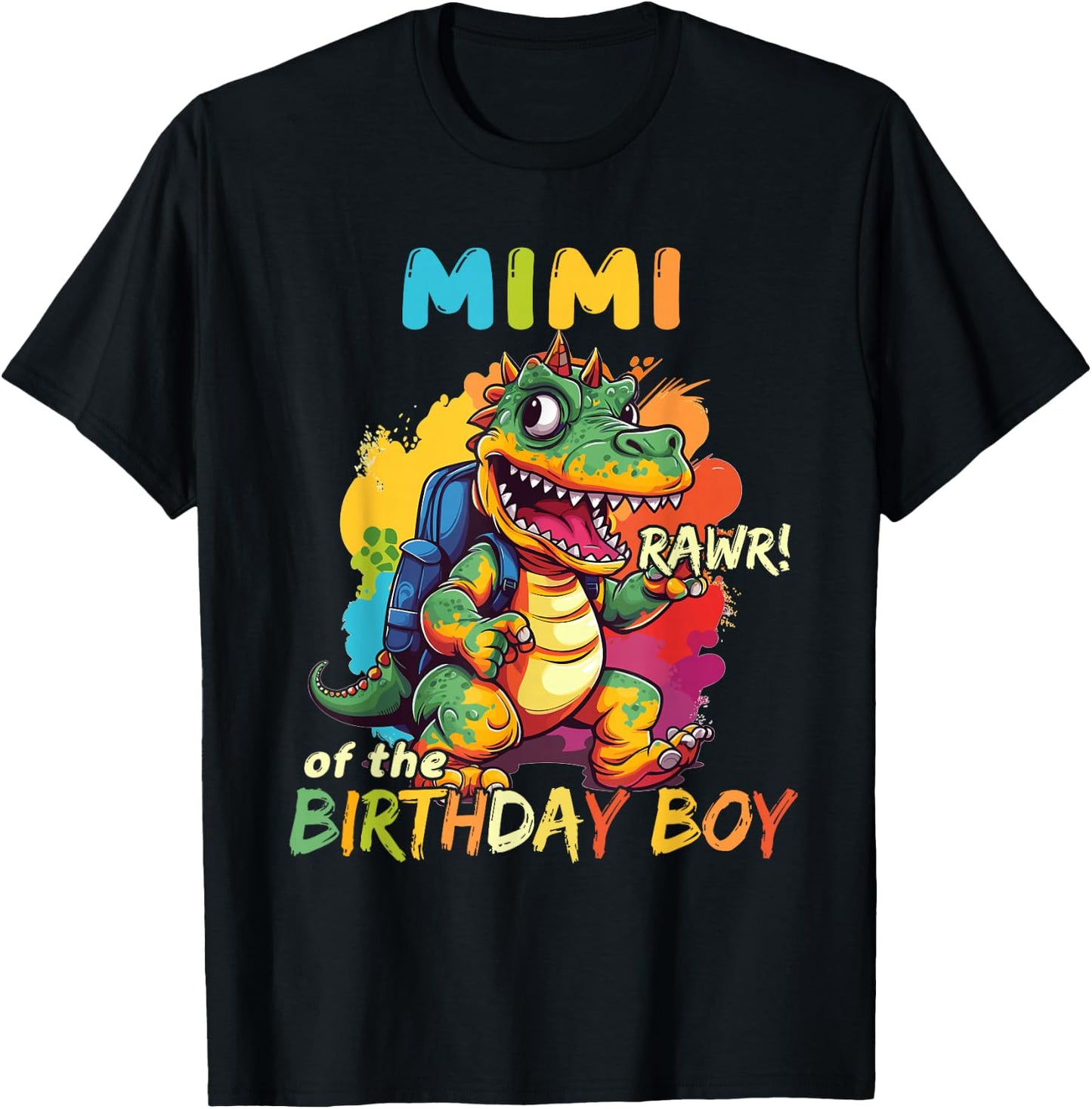 Mimi of the Birthday Boy Dinosaur Celebration Graphic T-Shirt - T-Shirt | Black