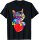 Color Critters Rainbow Cute Cat Hugging Valentine Heart Kitty Love Cat Adult Multicolor Cotton 65% Polyester 35% Short Sleeve T-Shirt - T-Shirt | Black