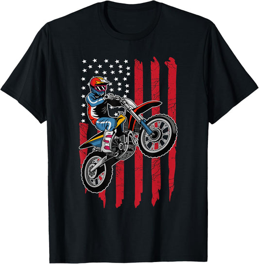 Motocross American Flag Bike Rider Motocross Clothes T-Shirt - T-Shirt | Black
