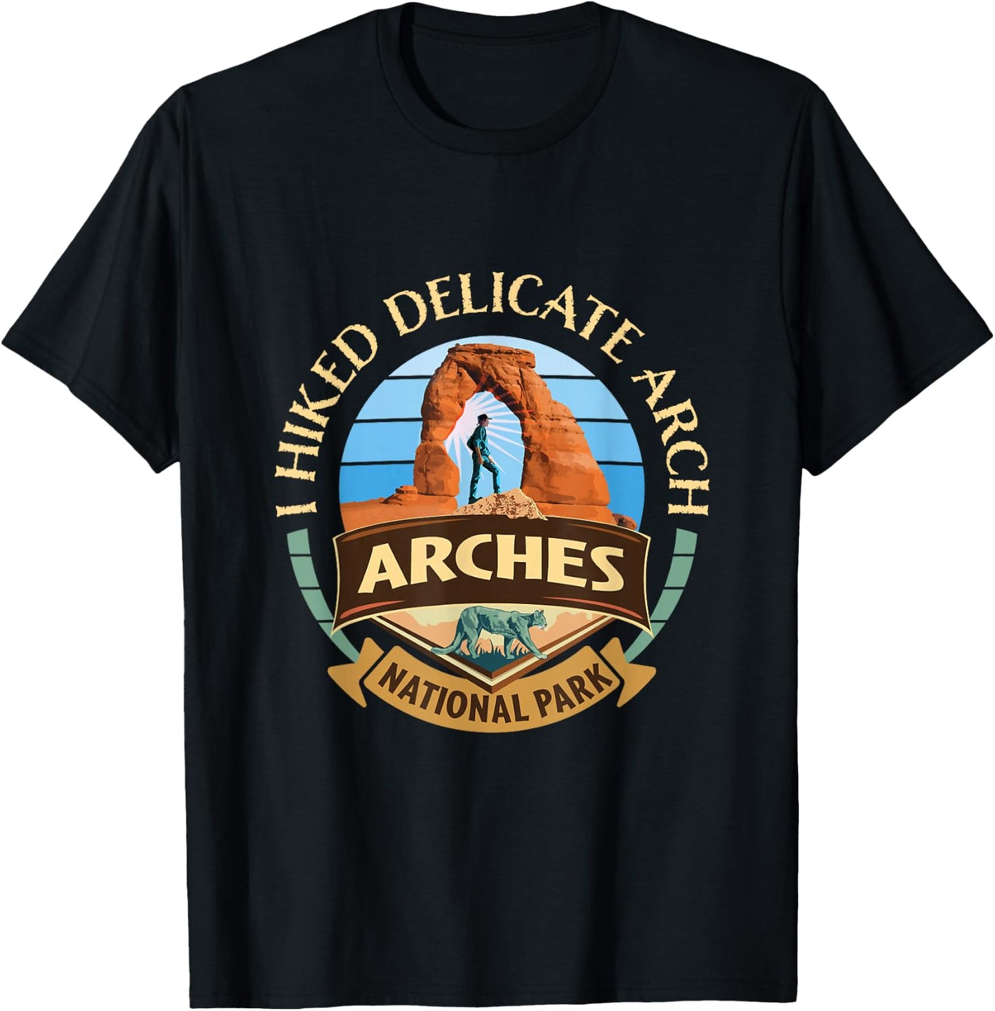 I Hiked Delicate Arch Arches National Park Hiker with Cougar T-Shirt - T-Shirt | Black