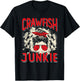 Bleached Crawfish Junkie Women Messy Bun Funny Crawfish Boil T-Shirt - T-Shirt | Black