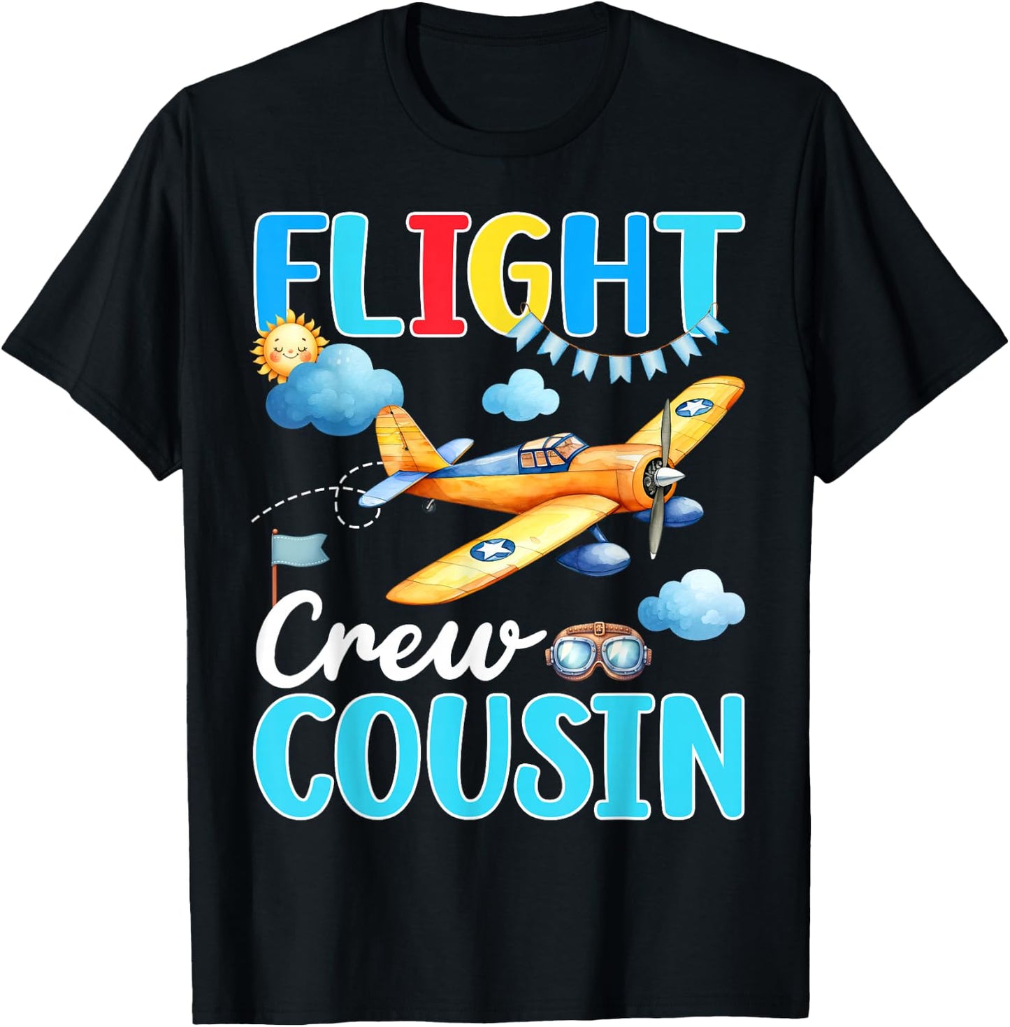 Flight Crew Cousin Birthday Squad Airplane Matching Family T-Shirt - T-Shirt | Black