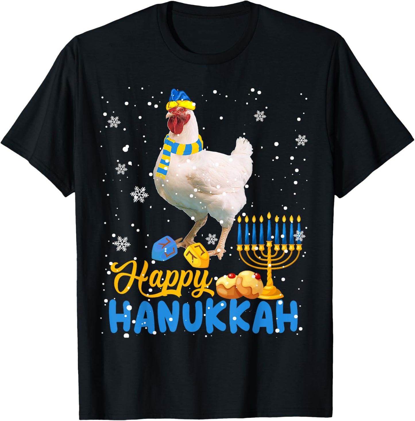 Happy Hanukkah Cute Hanukkah Chicken Menorah Jewish Proud T-Shirt - T-Shirt | Black