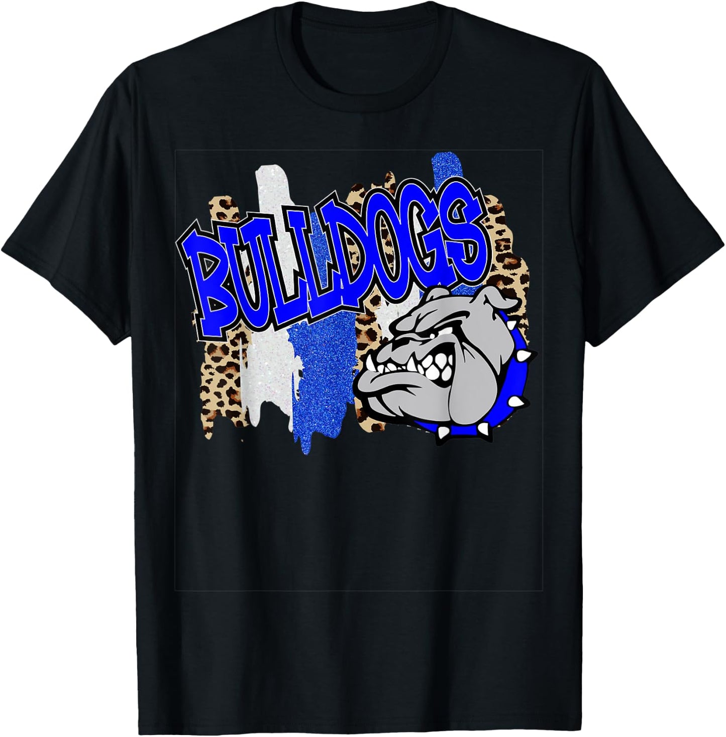 Bulldogs Swash Blue White School Spirit T-Shirt - T-Shirt | Black