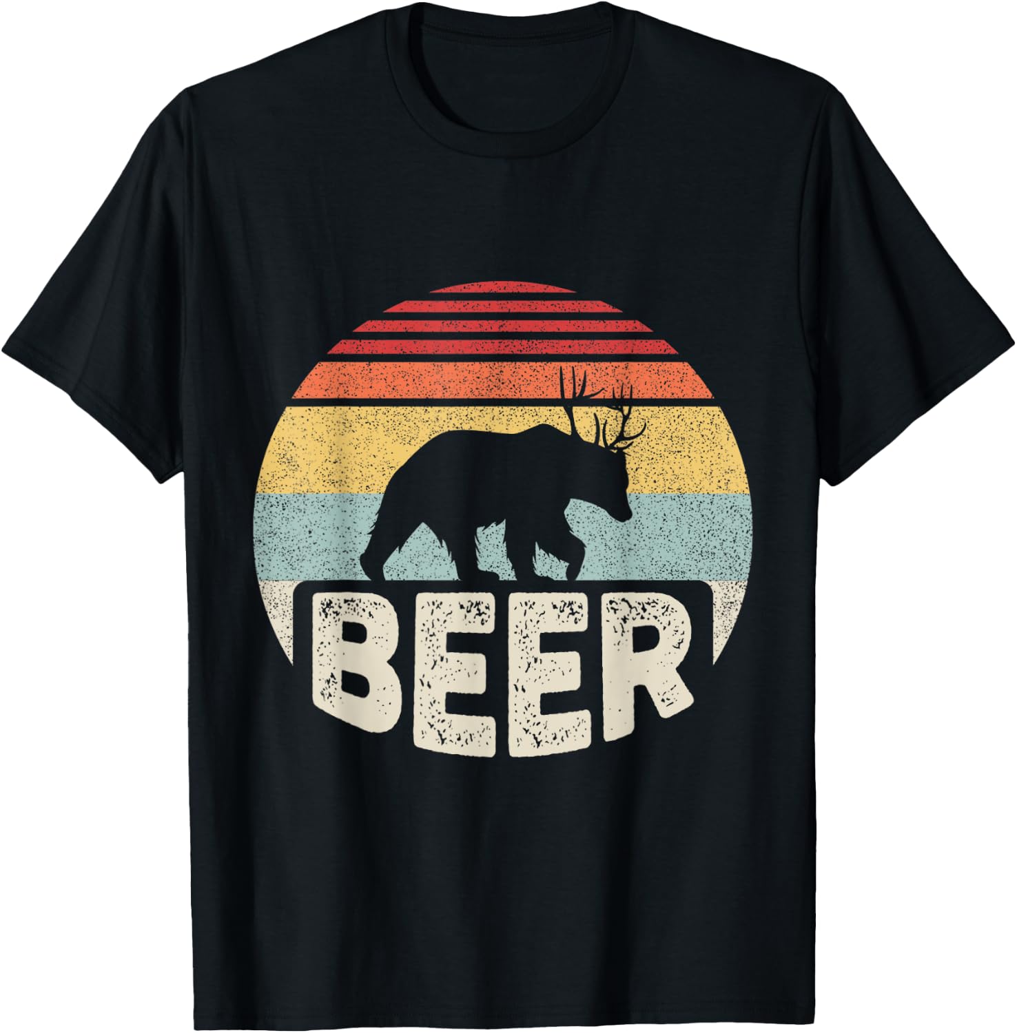 Vintage Retro Bear Deer Funny Beer T-Shirt - T-Shirt | Black