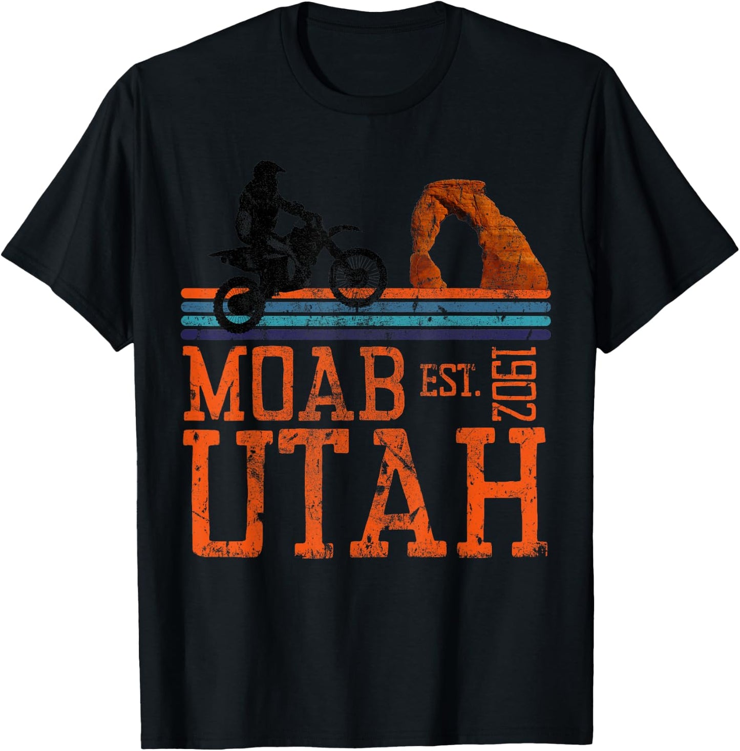 Moab Utah Arches Desert Off Road Dirt Bike Motorcycle Retro T-Shirt - T-Shirt | Black