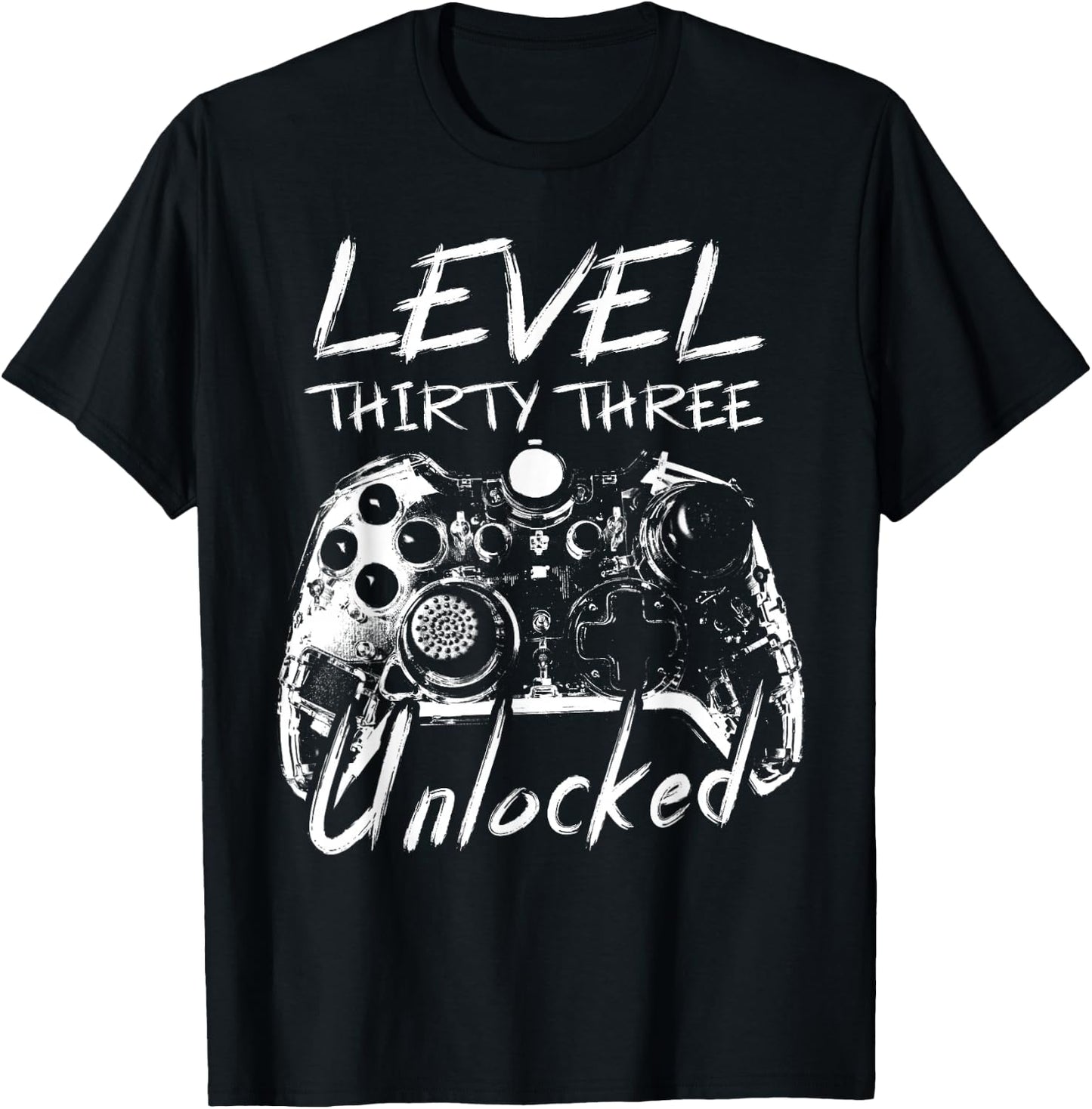 Level 33 Unlocked 33 Years Old Vintage Gamer 33rd Birthday T-Shirt - T-Shirt | Black