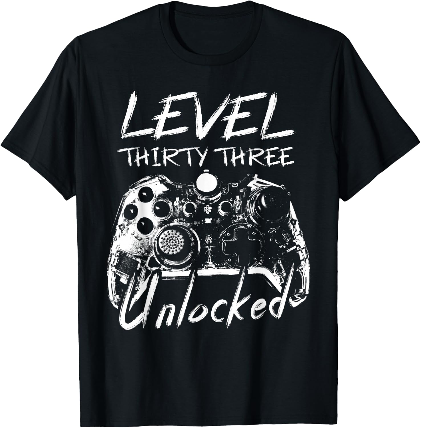 Level 33 Unlocked 33 Years Old Vintage Gamer 33rd Birthday T-Shirt - T-Shirt | Black