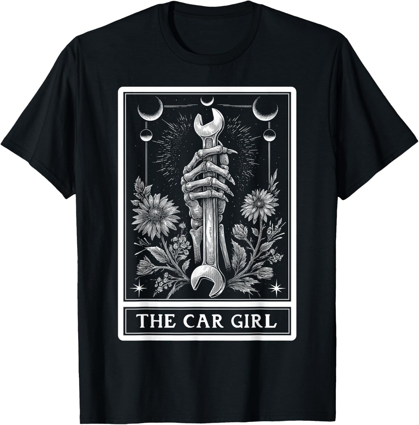 The Car Girl Car Mechanic Auto Tuning Tarot Card Skeleton T-Shirt - T-Shirt | Black