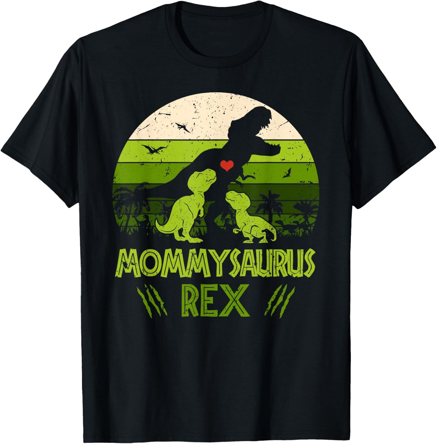 Vintage Retro 2 Kids Mommysaurus Dinosaur Lover Gift T-Shirt - T-Shirt | Black