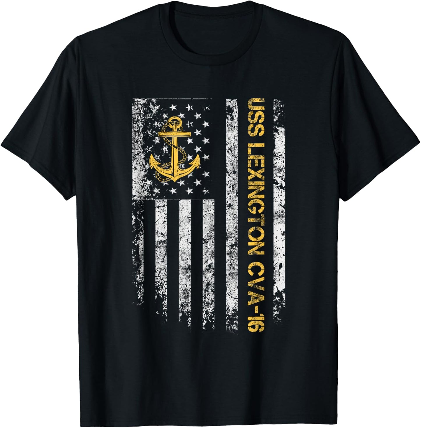 USS Lexington CVA-16 Aircraft Carrier American Flag Veteran T-Shirt - T-Shirt | Black
