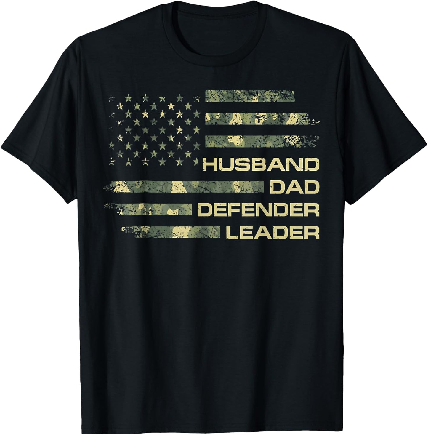 Husband Dad Defender Leader Great Fathers Day Daddy T-Shirt - T-Shirt | Black