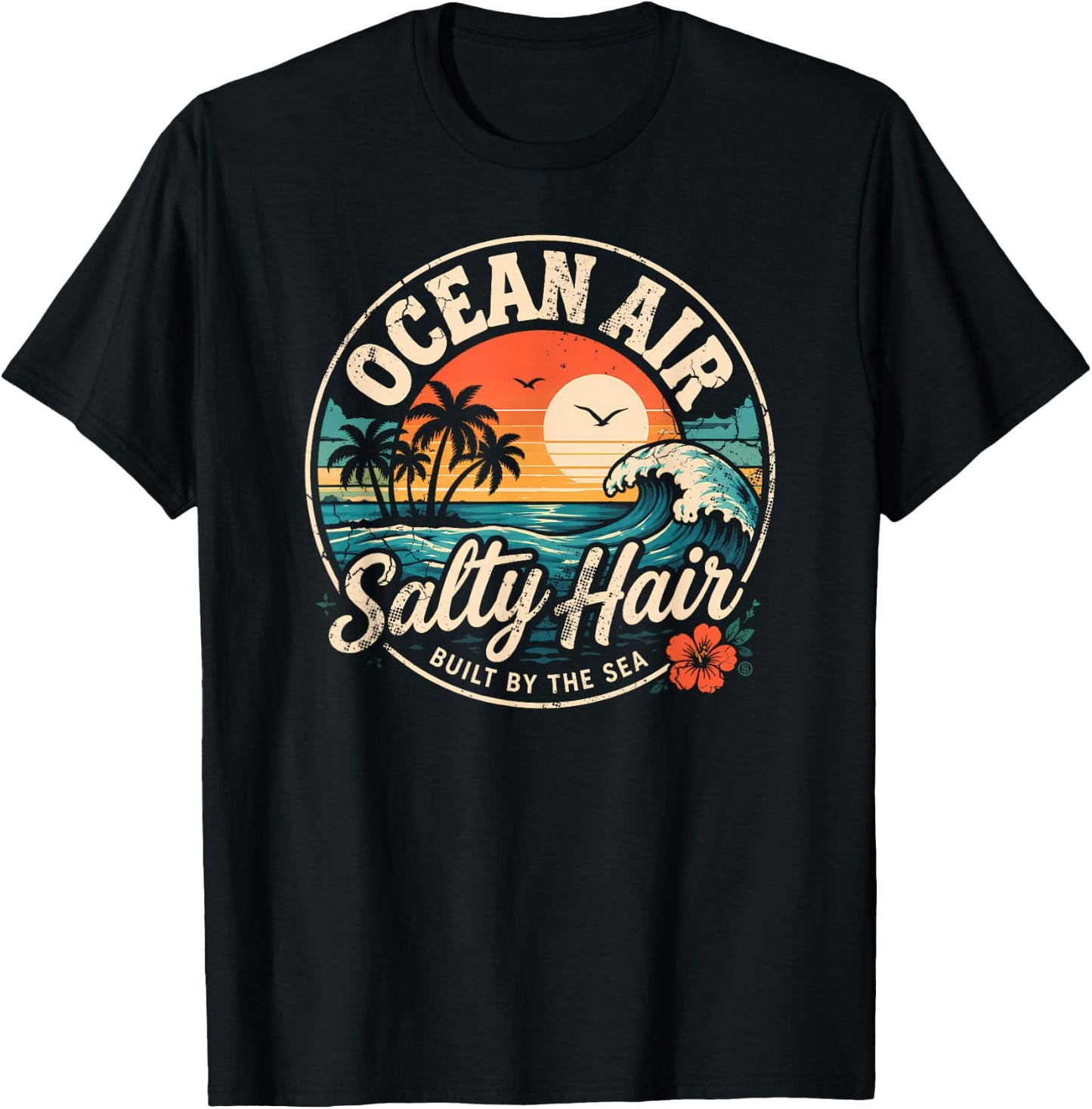 Ocean Air Salty Hair Beach Club Retro Coastal Sunset T-Shirt - T-Shirt | Black