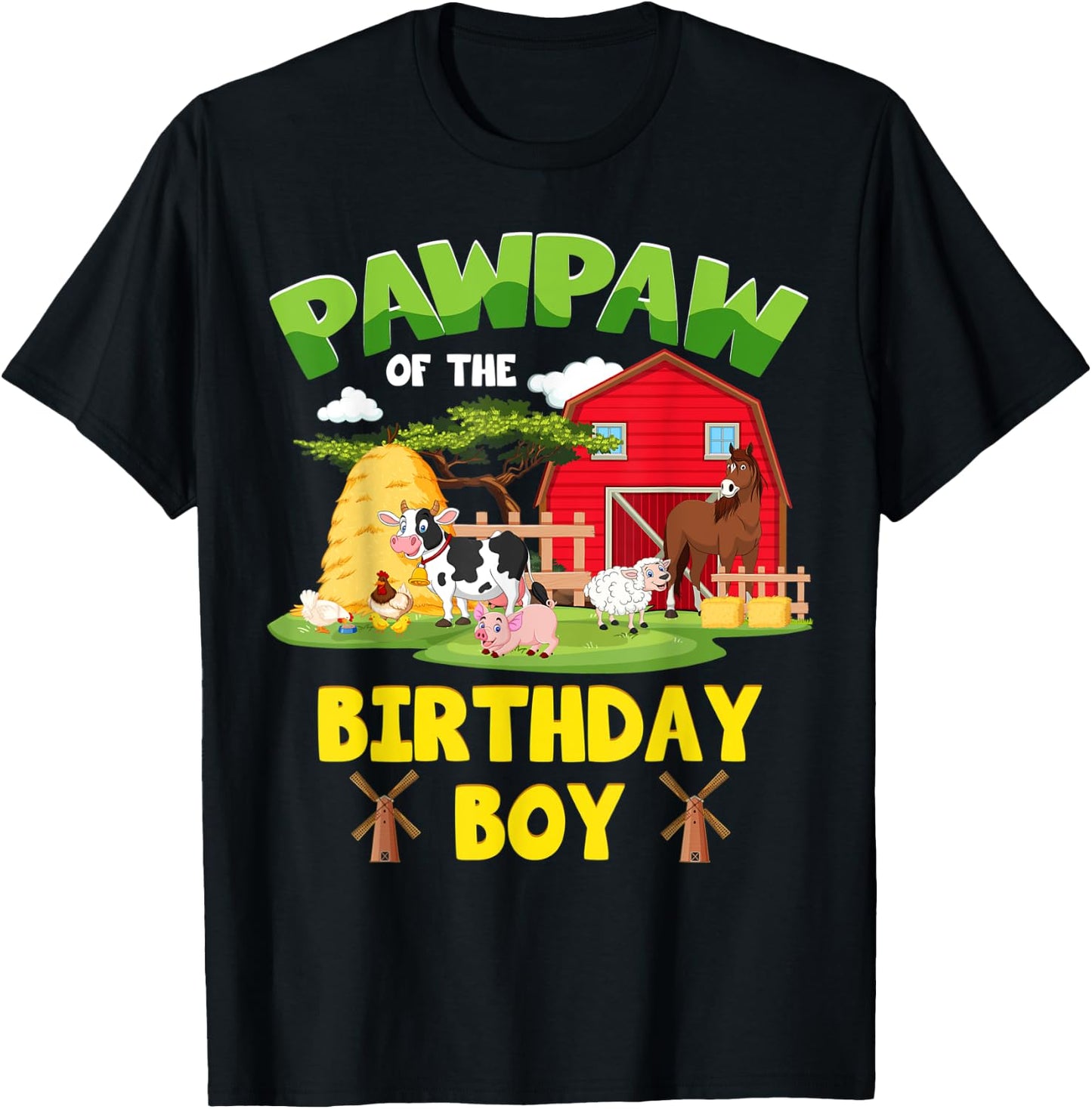 Pawpaw Of The Birthday Boy Farm Animals Barnyard Party T-Shirt - T-Shirt | Black