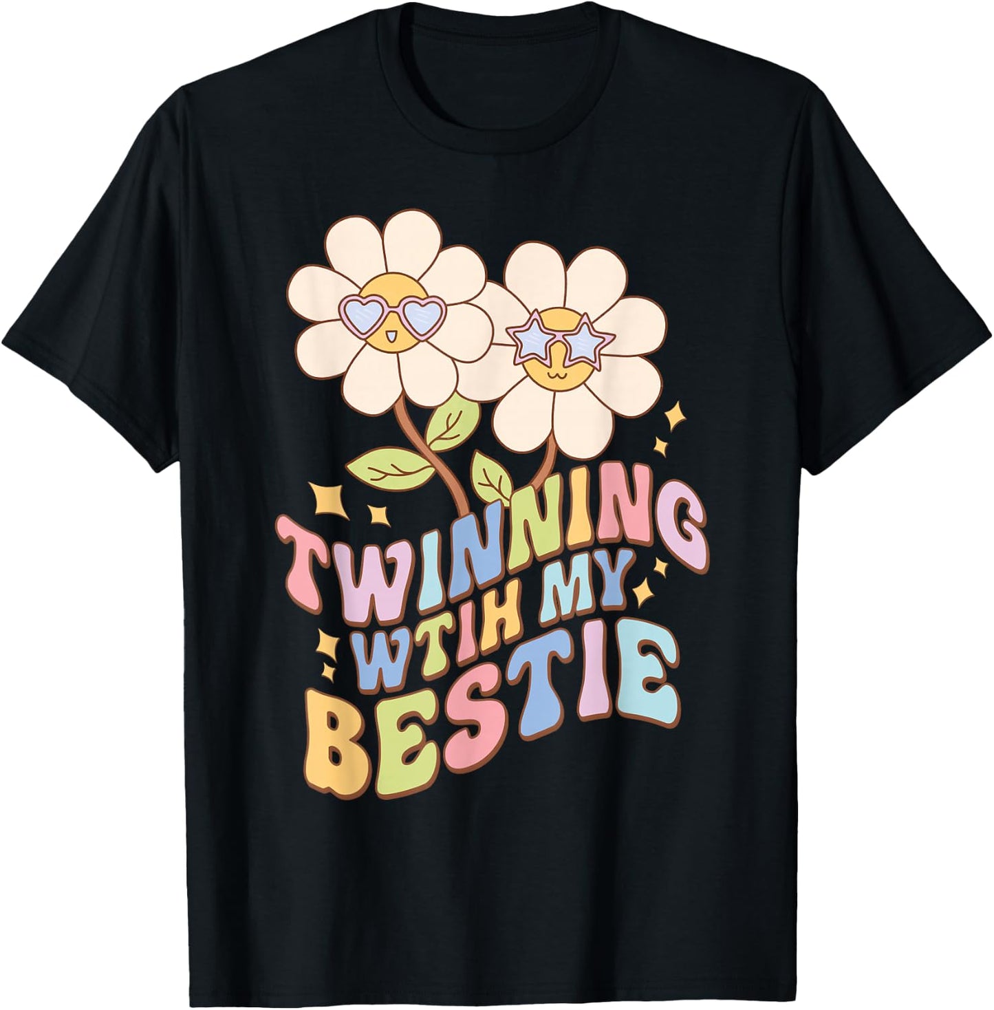 Twinning with My Bestie Best Friend Matching Twin Day Retro T-Shirt - T-Shirt | Black
