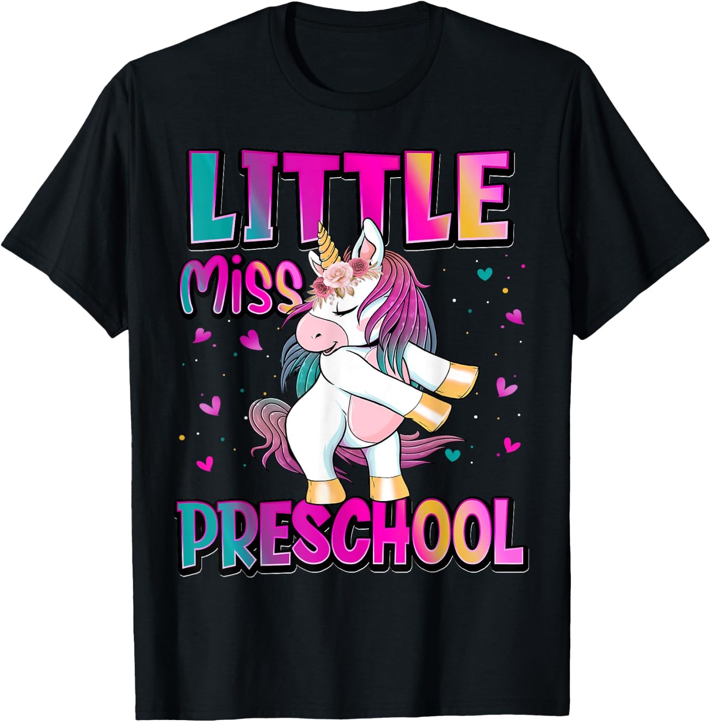 Little Miss Preschool Back To School Girls Preschool Unicorn T-Shirt - T-Shirt | Black