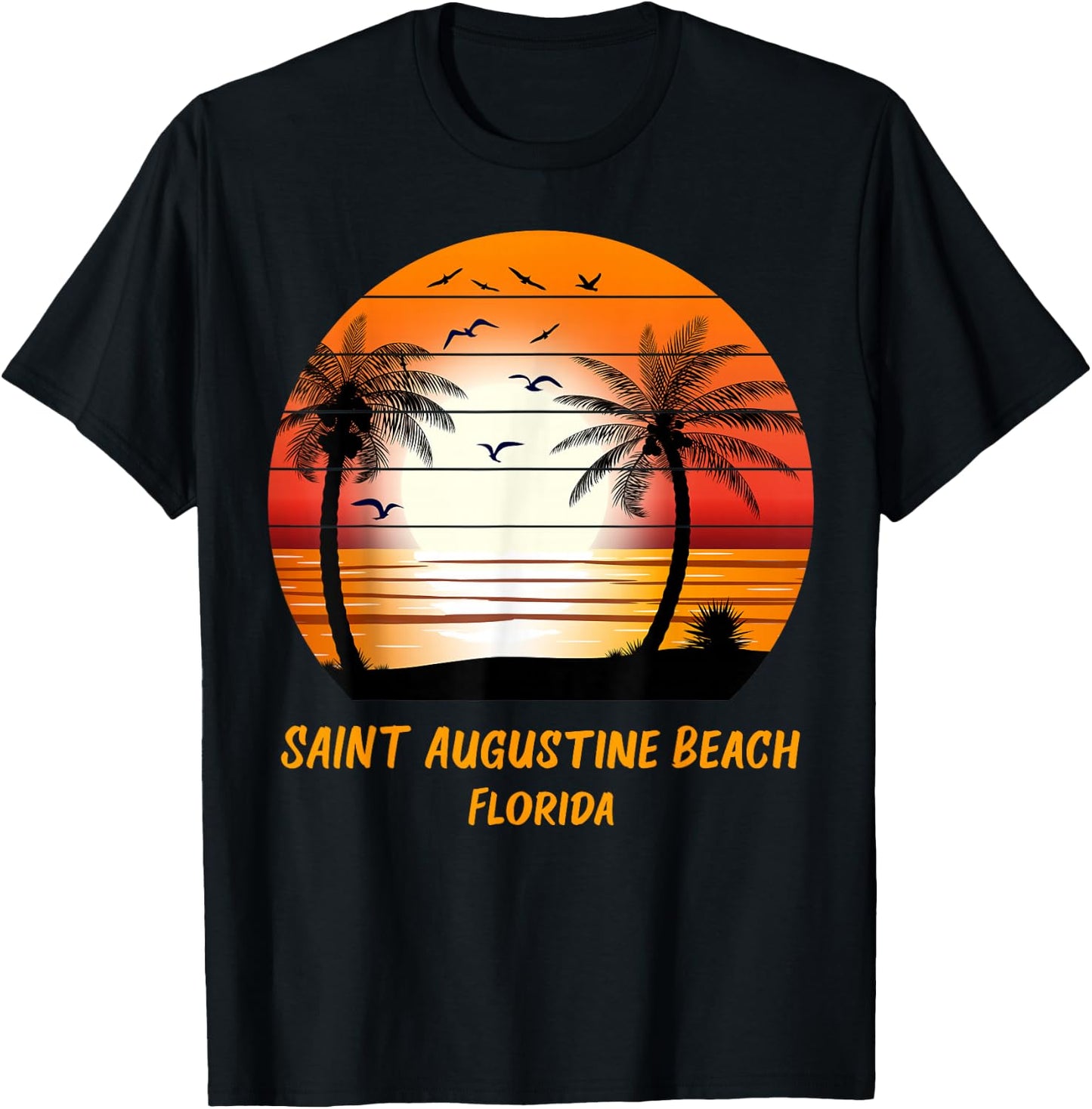 Saint Augustine Beach Florida Vintage Sunset Retro Summer T-Shirt - T-Shirt | Black