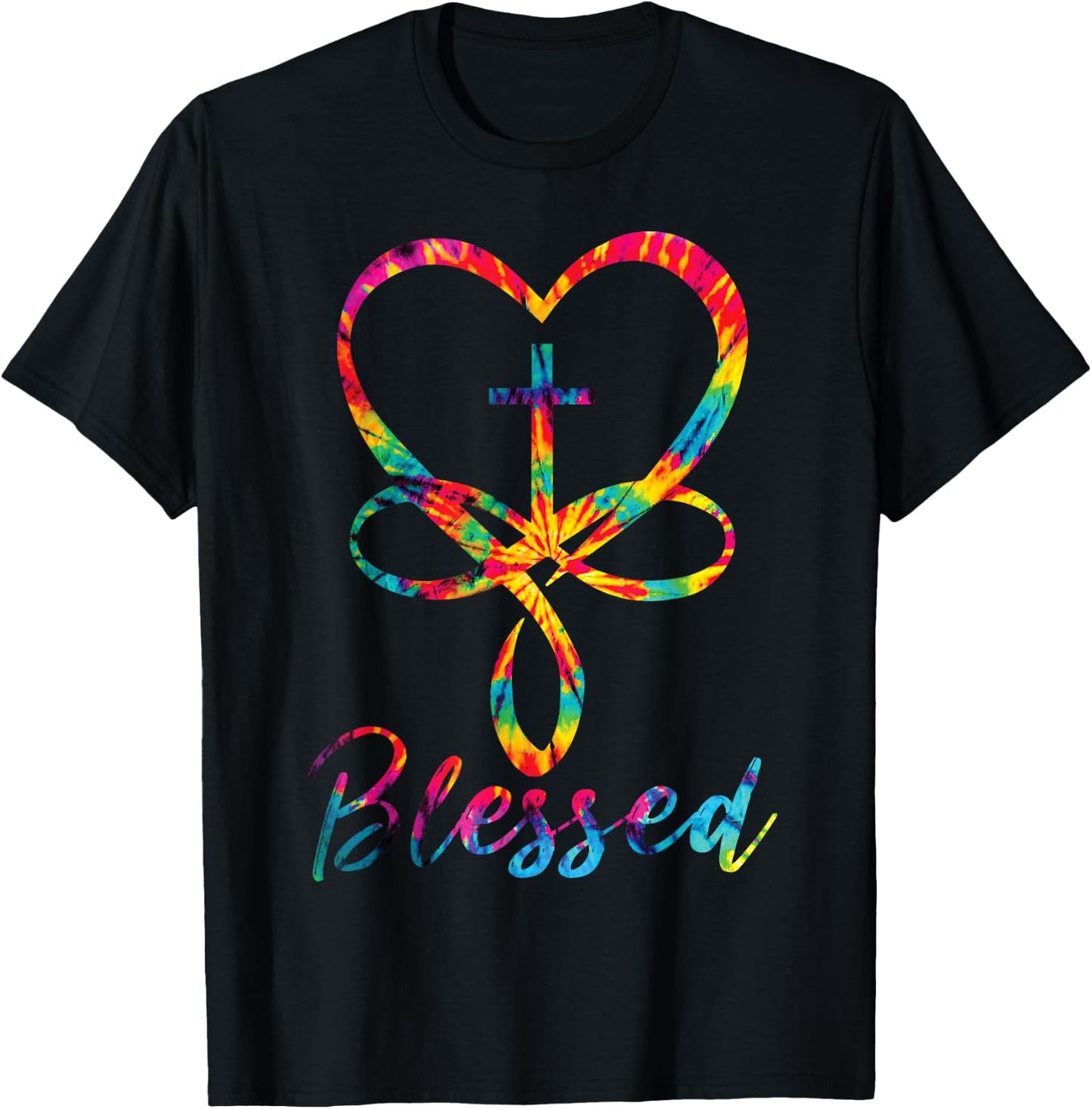Blessed Tie Dye Christian Heart Jesus Cross Christian Cute T-Shirt - T-Shirt | Black