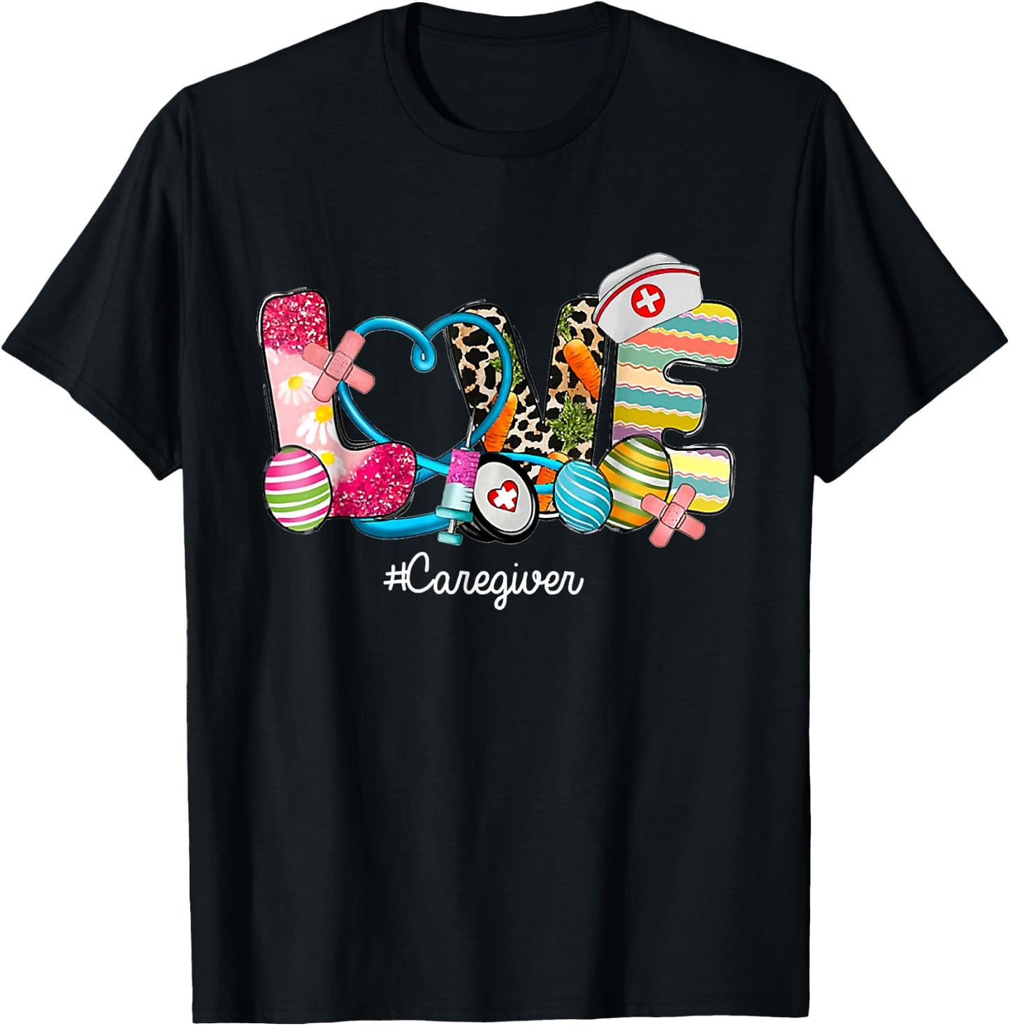 Love Stethoscope Scrub Caregiver Nurse Life Easter Day T-Shirt - T-Shirt | Black