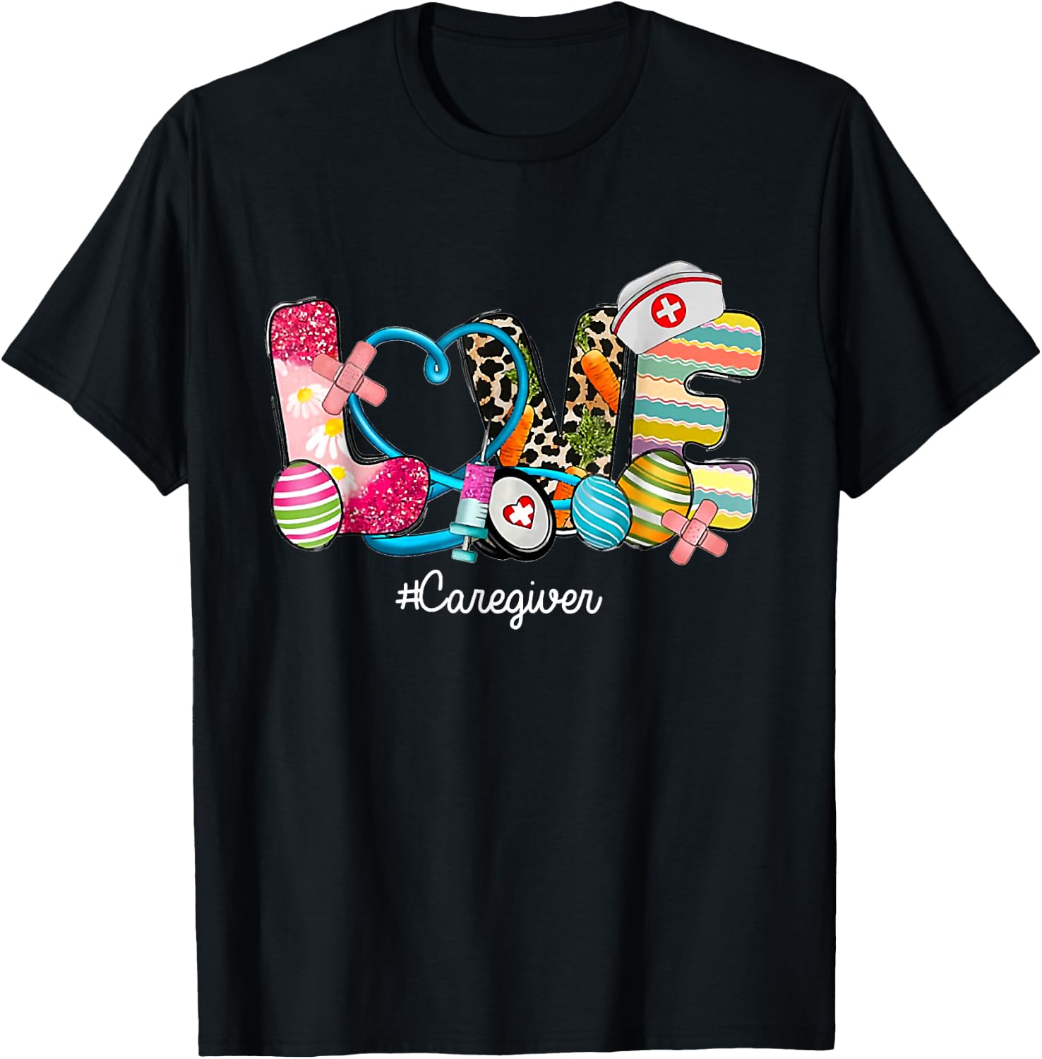 Love Stethoscope Scrub Caregiver Nurse Life Easter Day T-Shirt - T-Shirt | Black