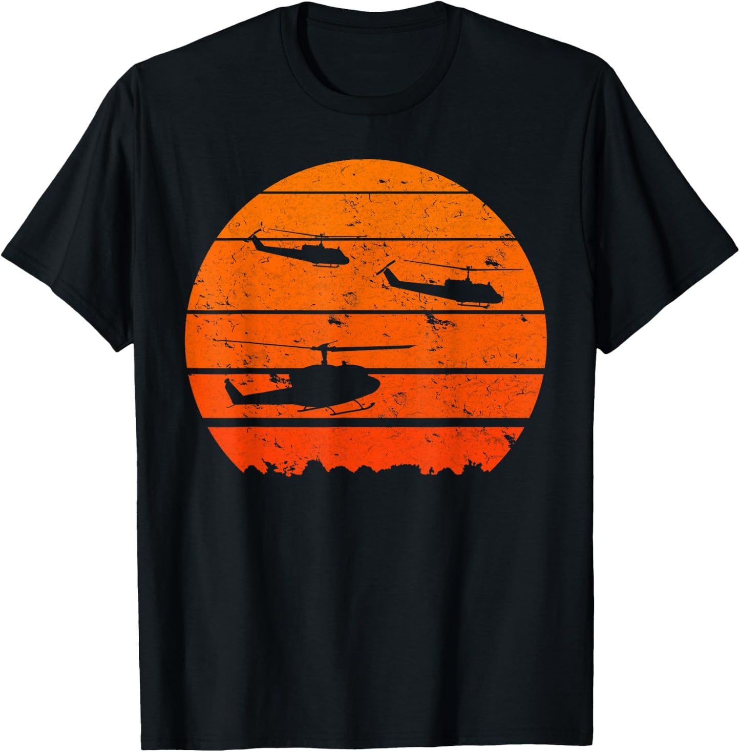 Huey Jungle Sunrise Retro Helicopter Vintage Military T-Shirt - T-Shirt | Black