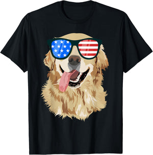 Golden Retriever USA American Flag Dog Lover Puppy Owner Women Kids Men T-Shirt - T-Shirt | Black