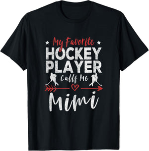 My Favorite Hockey Player Calls Me Mimi Hockey Grandma T-Shirt - T-Shirt | Black