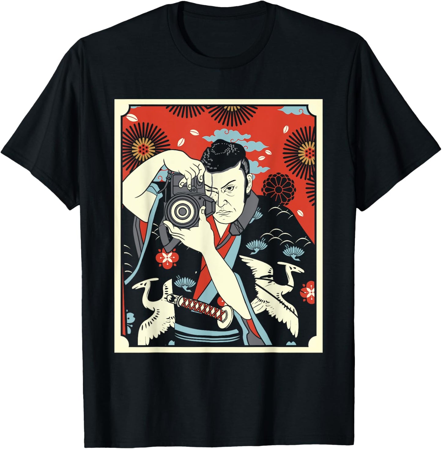 Photographer Japanese Samurai Warrior Armor Sword Mask T-Shirt - T-Shirt | Black