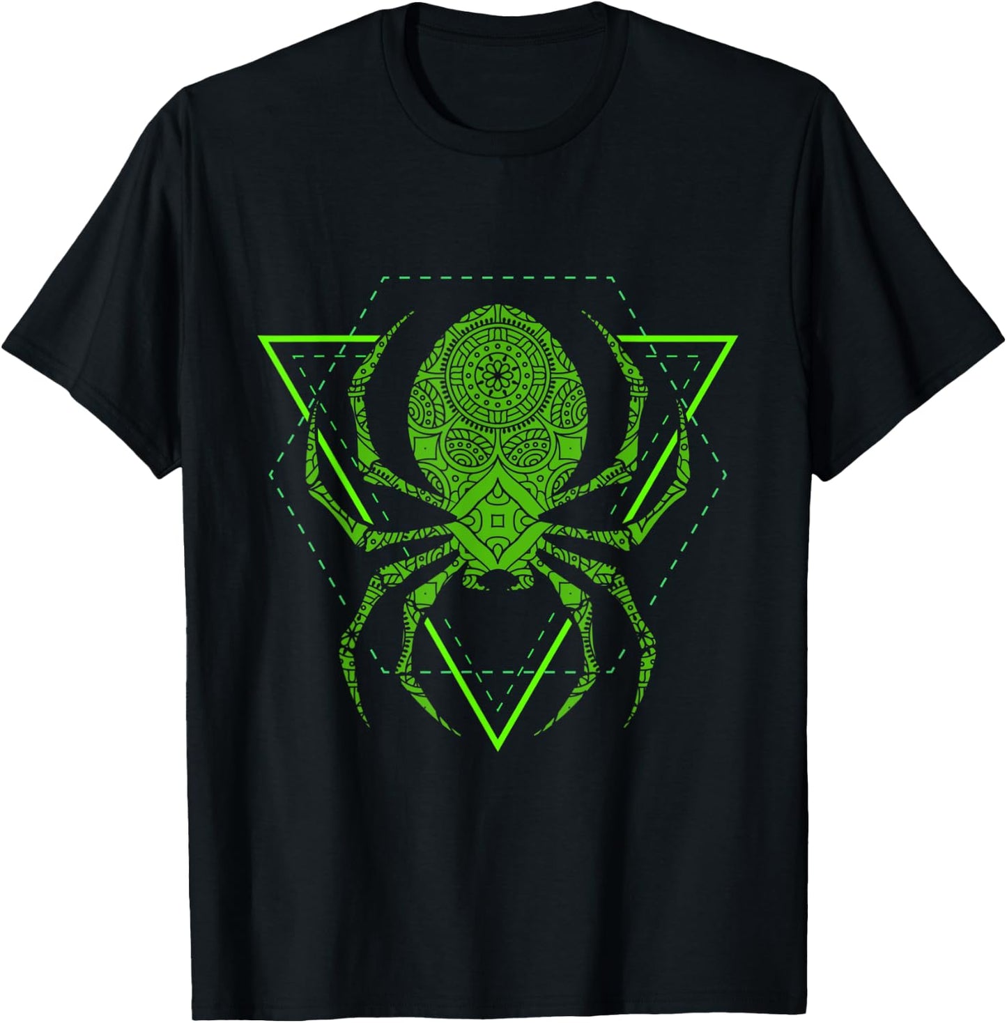 Sacred Geometry Halloween Spider Tribal Tattoo Mandala T-Shirt - T-Shirt | Black