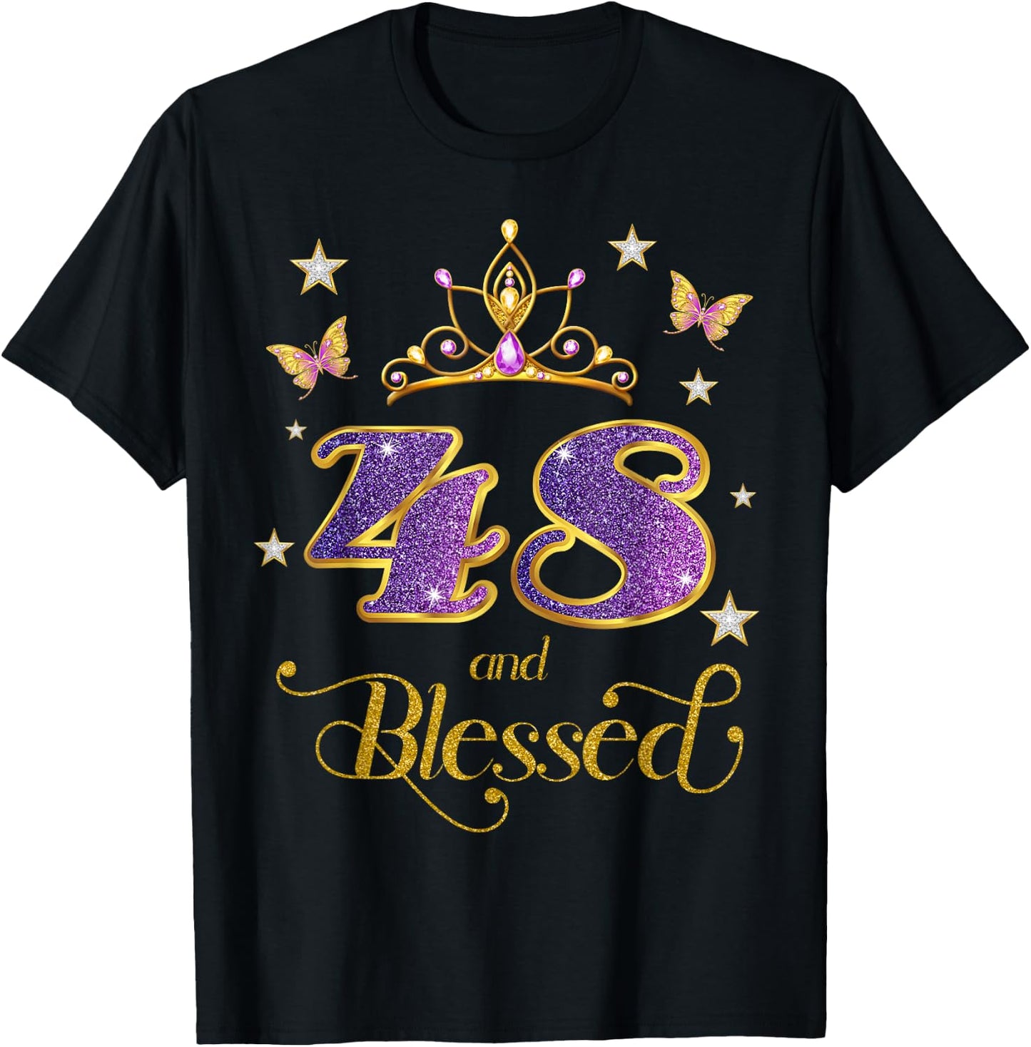 48 and Blessed 48 Years Old Birthday 48th Birthday T-Shirt - T-Shirt | Black
