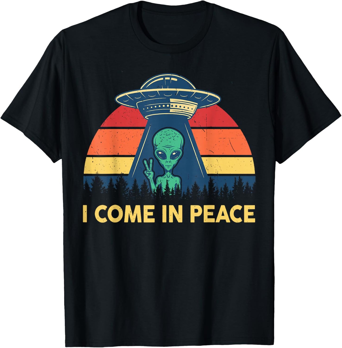 I Come In Peace Retro UFO Abduction Kid Men Women Cute Alien T-Shirt - T-Shirt | Black
