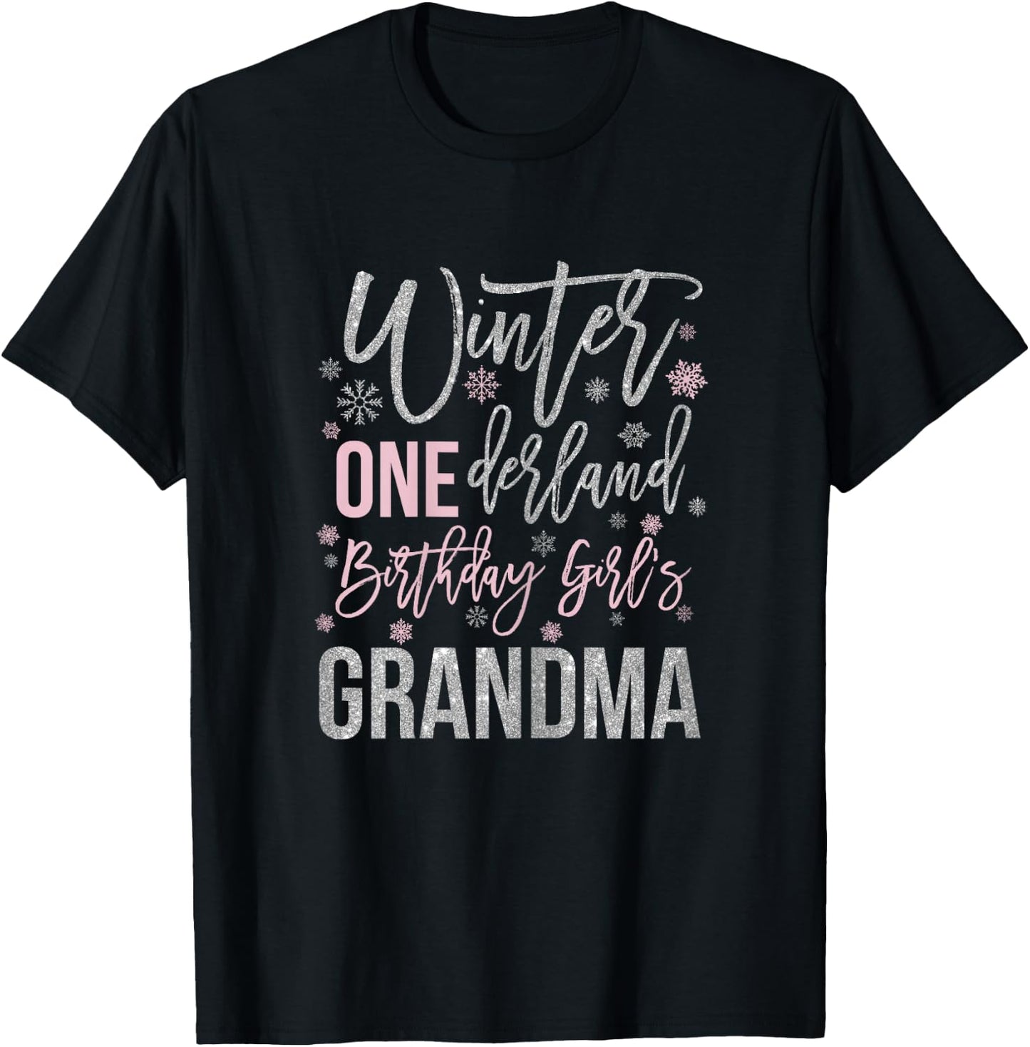 Grandma Pink Winter Onederland 1st Birthday Snowflake Group T-Shirt - T-Shirt | Black