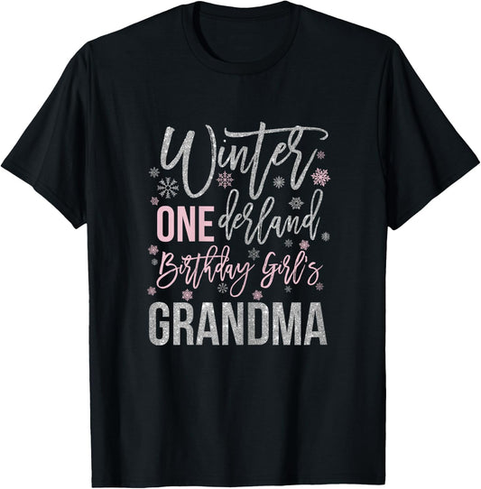 Grandma Pink Winter Onederland 1st Birthday Snowflake Group T-Shirt - T-Shirt | Black