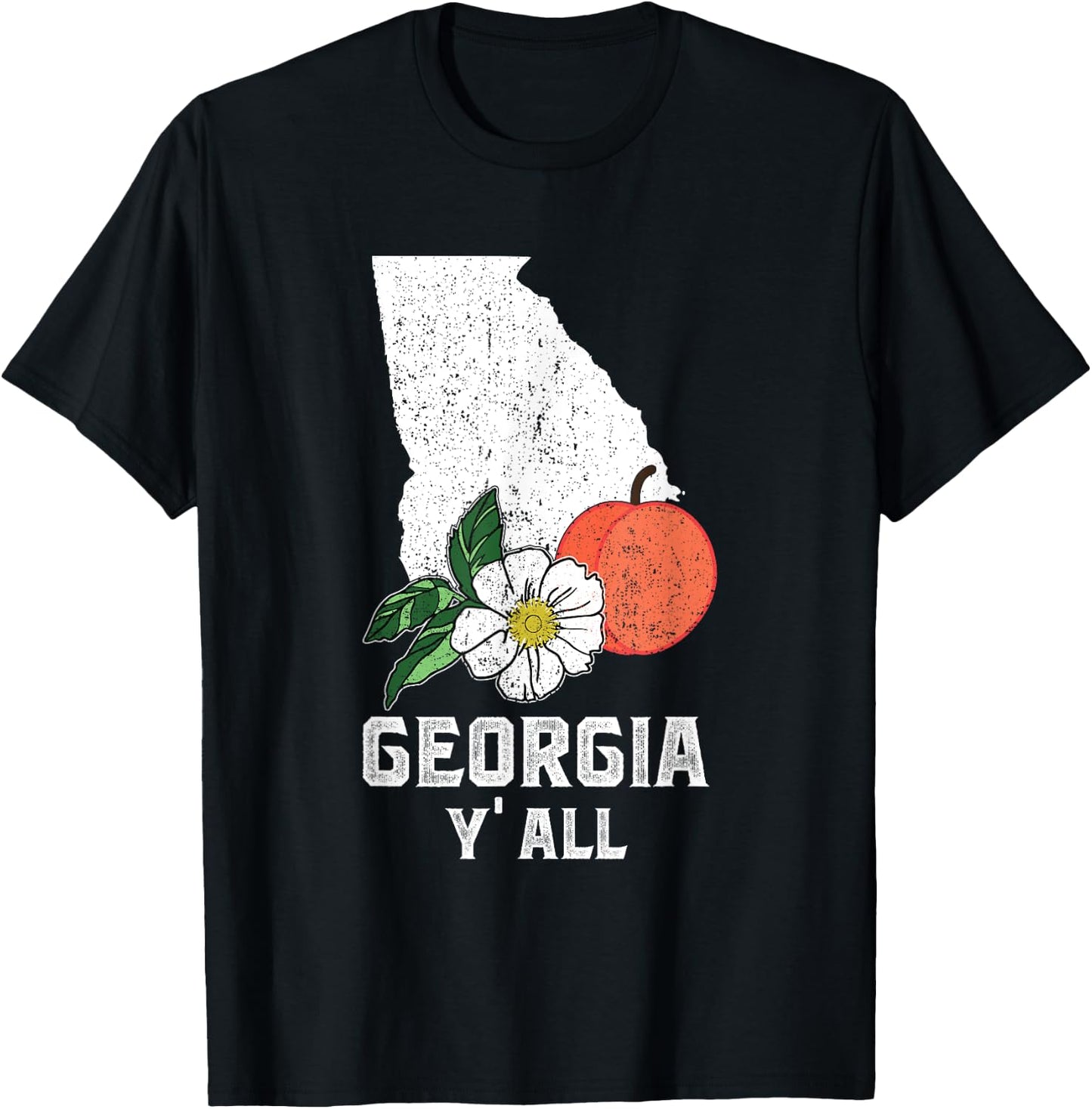 Georgia Y' All Peach State Cherokee Rose Vacation Souvenir T-Shirt - T-Shirt | Black