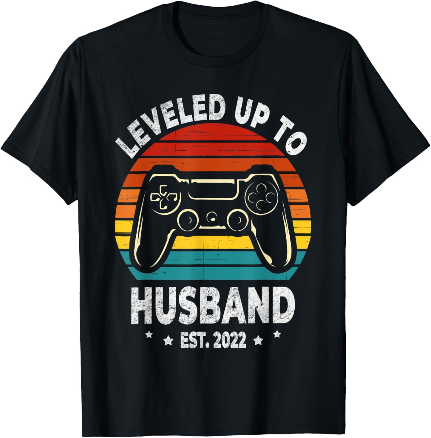 Leveled Up To Husband 2022 Newly Married Gift Bachelor Party T-Shirt - T-Shirt | Black